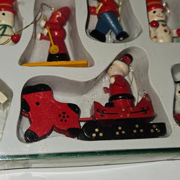 13 VTG Mervyn's Mini Wood Ornaments Christmas Tree Decor Lot Snowmen Santa Angel - Picture 6 of 14